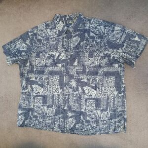 VTG HARBOR BAY HAWAIIAN Button Down Black/Tan COTTON MENS SHIRT SIZE 3 XL